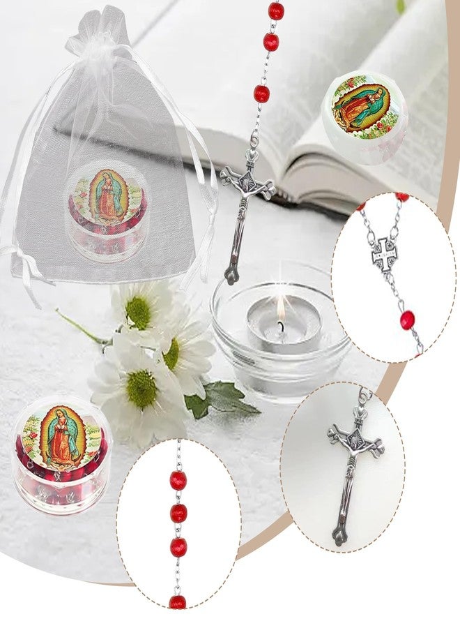 MOSIOBERDAVIAN 24 Pcs Rose Catholic Rosaries Necklaces,Wooden Beads Rosary Necklace Religious Rosary Jesus Cross Catholic Gifts,Holy Rosaries in Bulk with Organza Bags Gift Gift Boxes for Prayer Men Women - Image 3